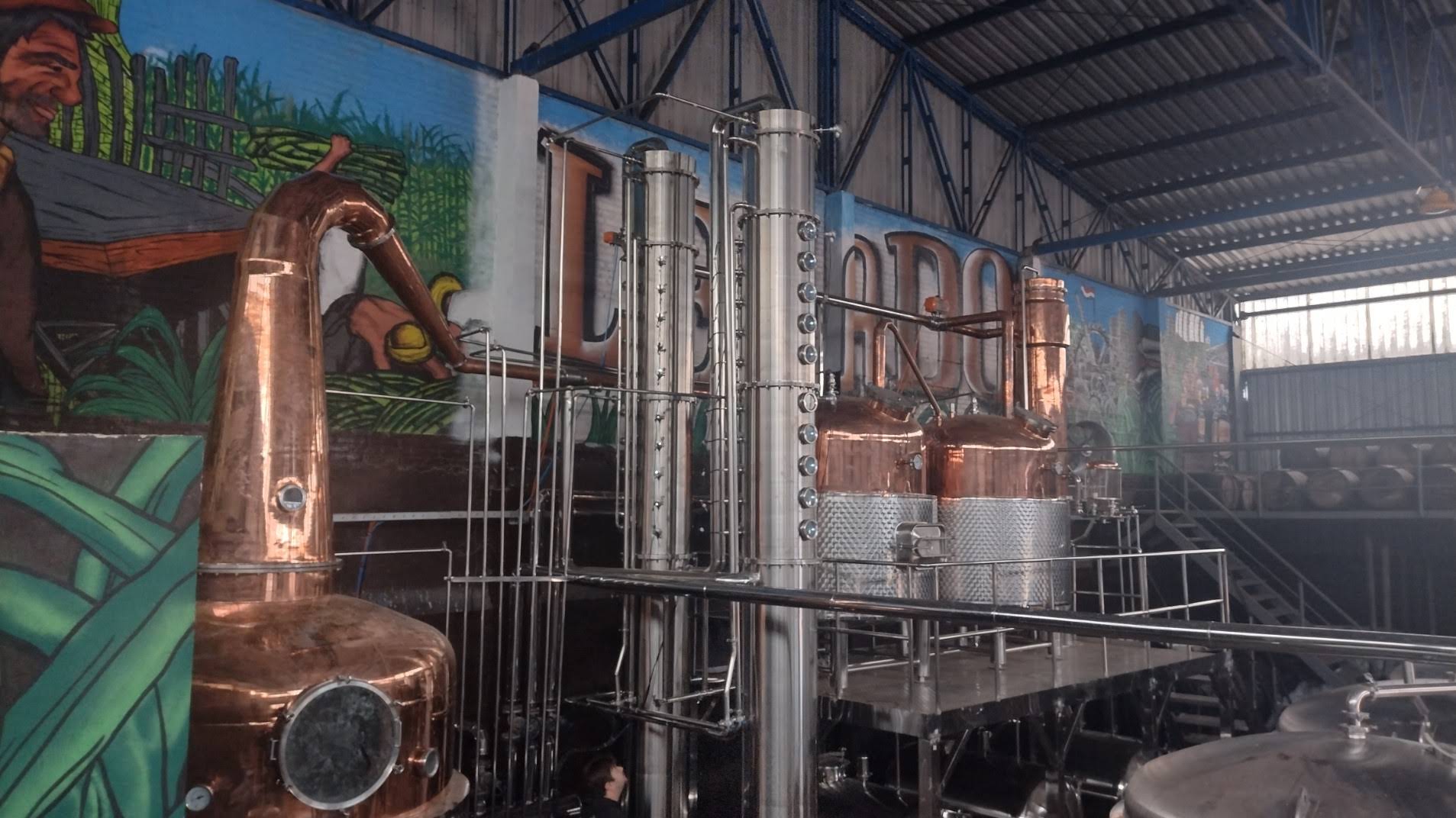 Distillery floor with multiple copper pot stills